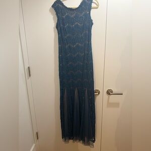 Evening gown. Blue lace long gown. Betsy Adam gown. Size 12.